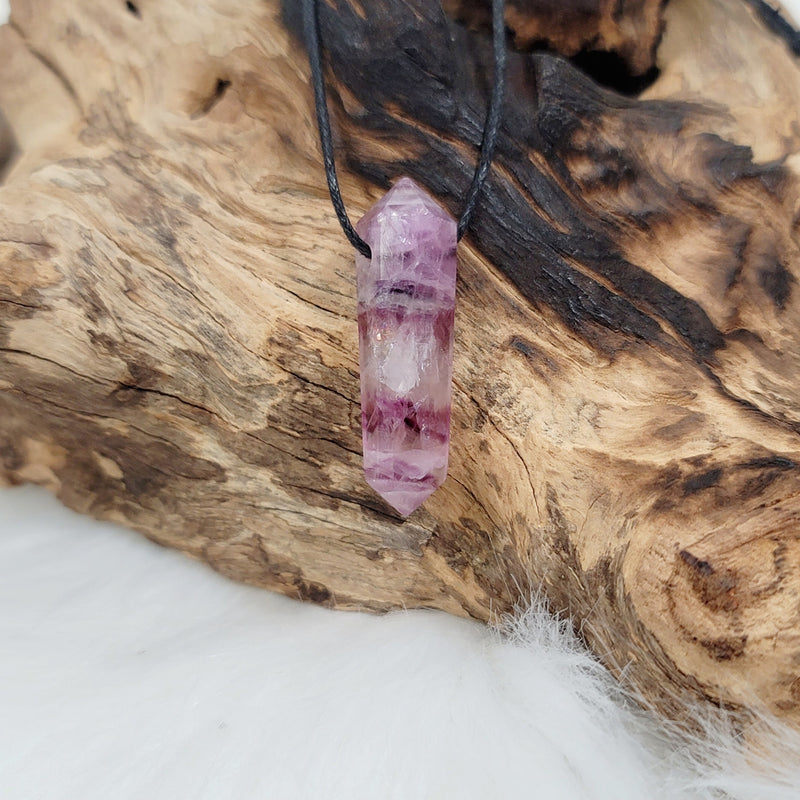Fluorite Drilled DT Point Pendant w/ Cord