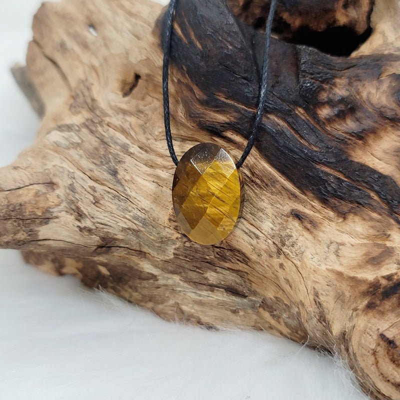 Tiger's Eye Drilled Faceted Oval Pendant w/ Cord