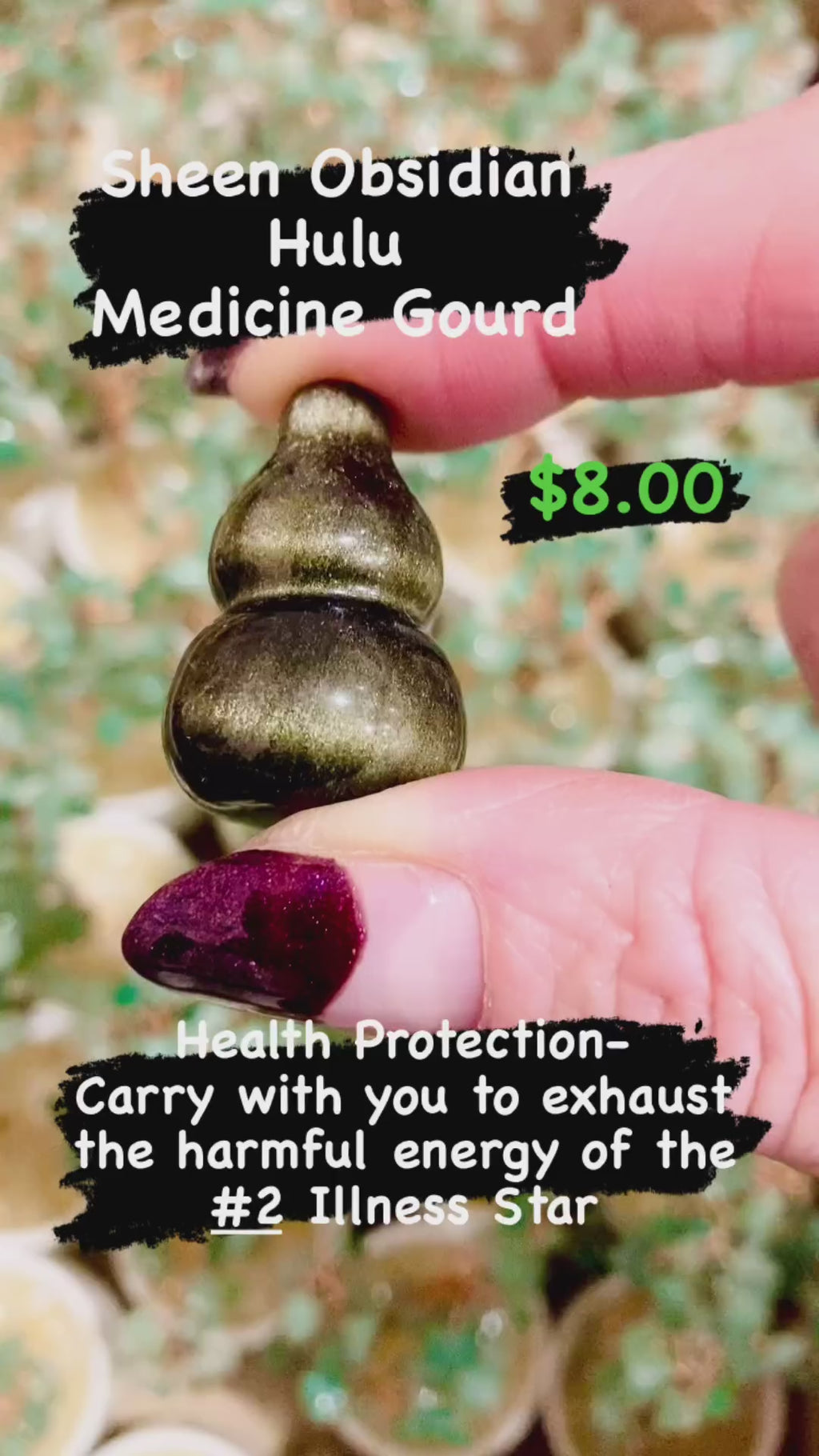 Hu-Lu Medicine Gourd, Sheen Obsidian 1.15" x 0.75"