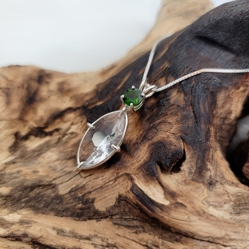 JF Prasiolite Infinite Eye™, Chrome Diopside: SS Pendant & Chain