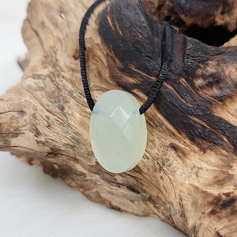 Serpentine Jade Drilled Faceted Oval Pendant w/ Cord