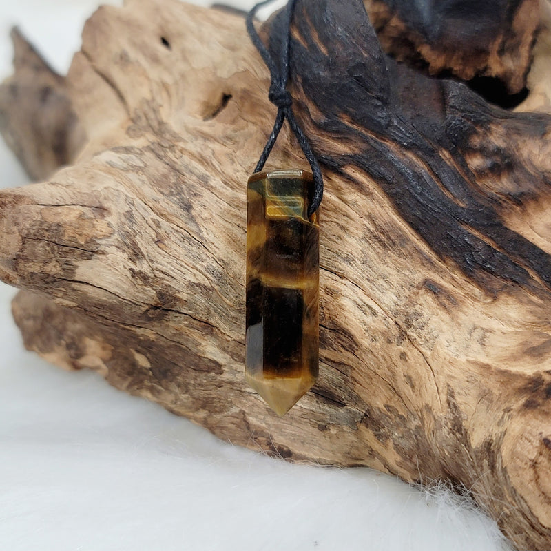 Tiger's Eye Drilled Point Pendant w/ Cord