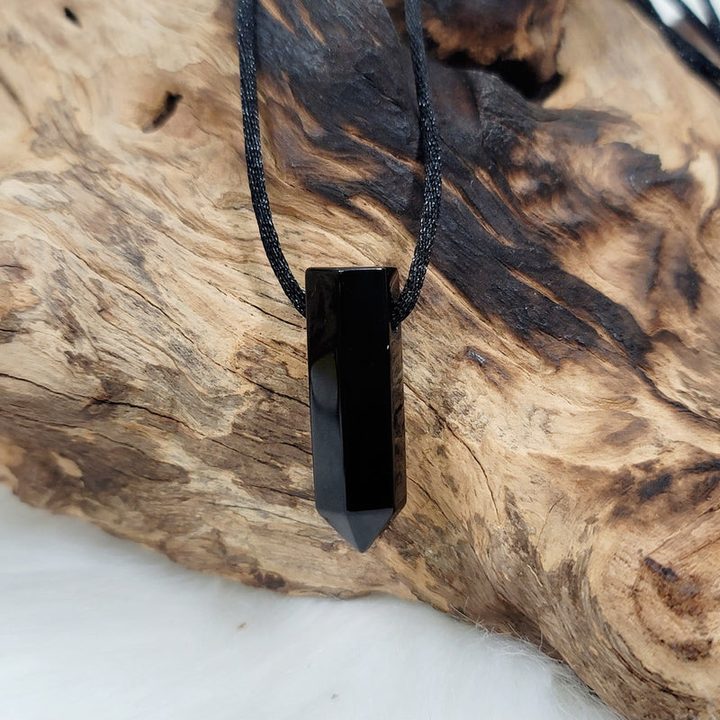 Black Onyx Drilled Point Pendant w/ Cord