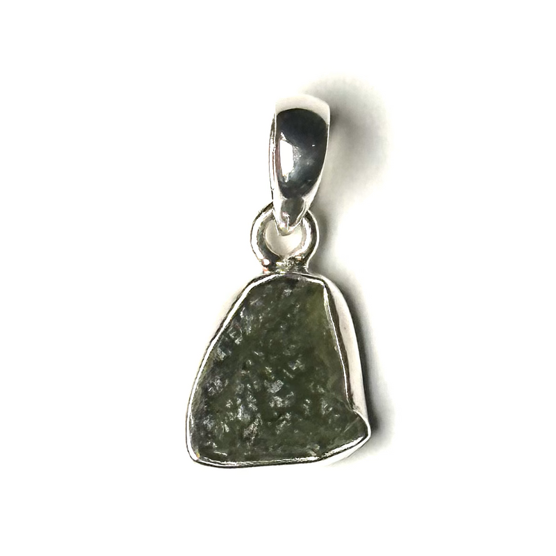 Moldavite Natural Sterling Silver Pendant H