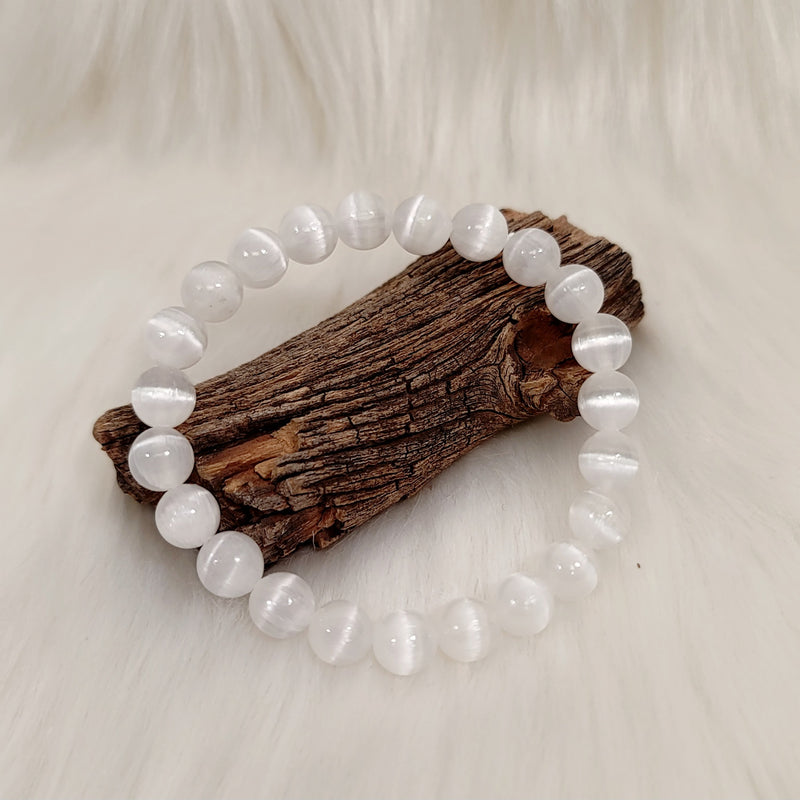 Selenite (Satin Spar, wax-coated) 8-8.5mm Bead Bracelet