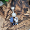 Sapphire, White Topaz, Round Pearl Sterling Silver Pendant