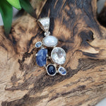 Sapphire, White Topaz, Oval Pearl Sterling Silver Pendant