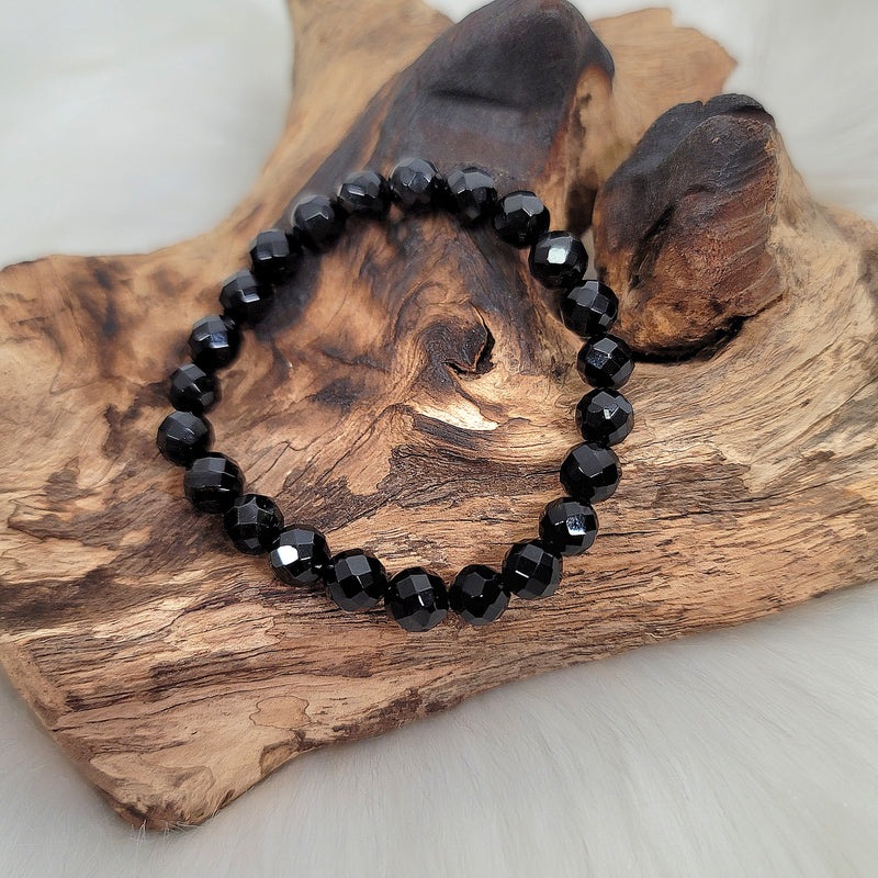 Obsidian (Black) 8mm (Faceted) Bead Bracelet