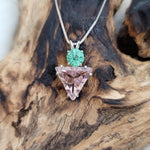 JF Pink Garnet (YAG) Angelic Star™, Tibetan Green Obsidian: SS Pendant & Chain