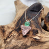 JF Pink Garnet (YAG) Angelic Star™, Tibetan Green Obsidian: SS Pendant & Chain