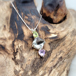 JF Prasiolite Mini Magician Stone™, Peridot & Ruby Lavender Quartz: SS Pendant & Chain