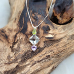 JF Prasiolite Mini Magician Stone™, Peridot & Ruby Lavender Quartz: SS Pendant & Chain
