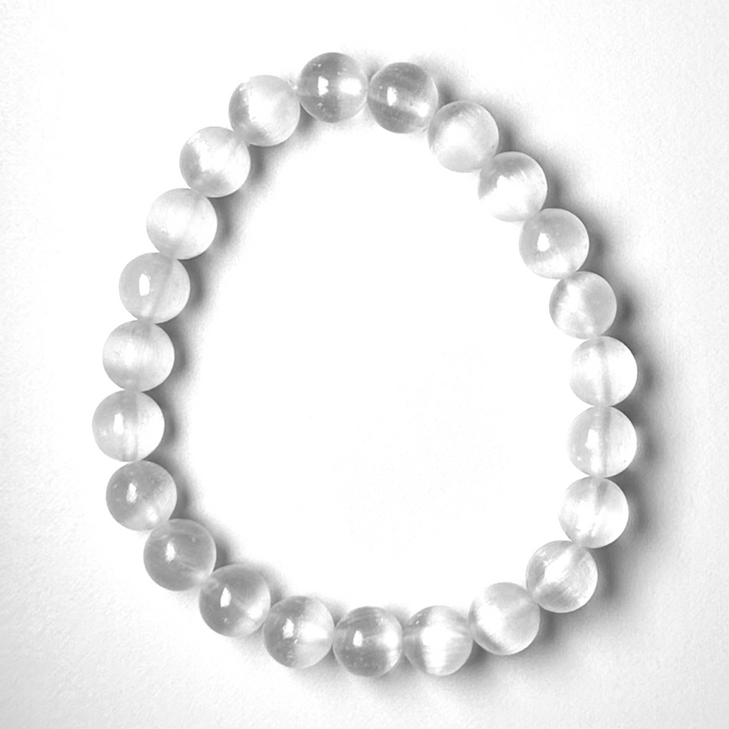 Selenite (Satin Spar, wax-coated) 8-8.5mm Bracelet