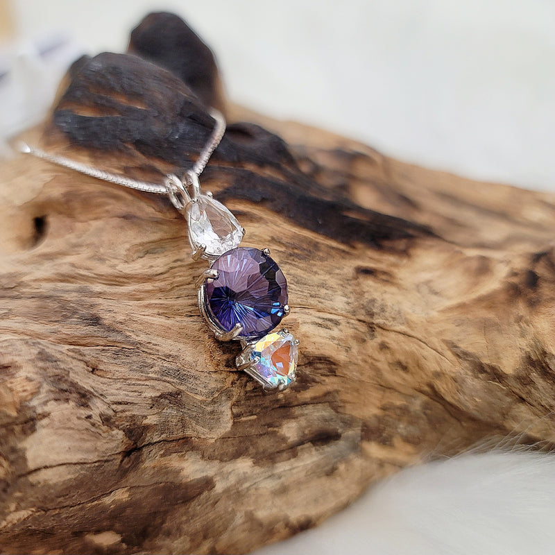 JF Tanzine Aura Super Nova™, Danburite & Mystic Topaz: SS Pendant & Chain