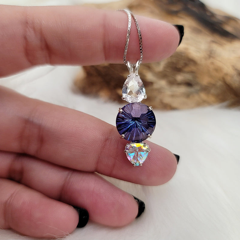 JF Tanzine Aura Super Nova™, Danburite & Mystic Topaz: SS Pendant & Chain