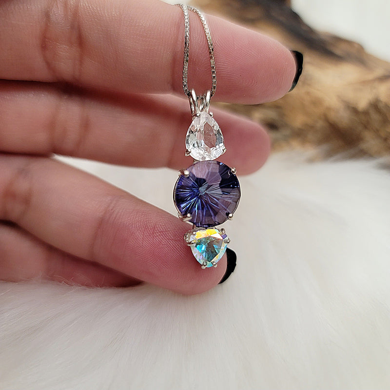 JF Tanzine Aura Super Nova™, Danburite & Mystic Topaz: SS Pendant & Chain