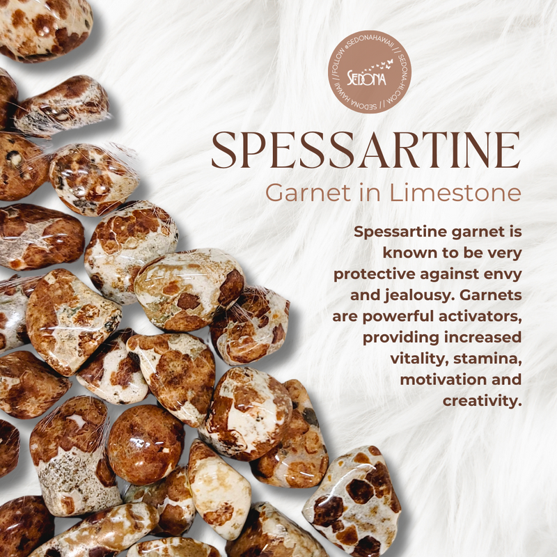 Spessartine Garnet + Limestone (Tumbled)