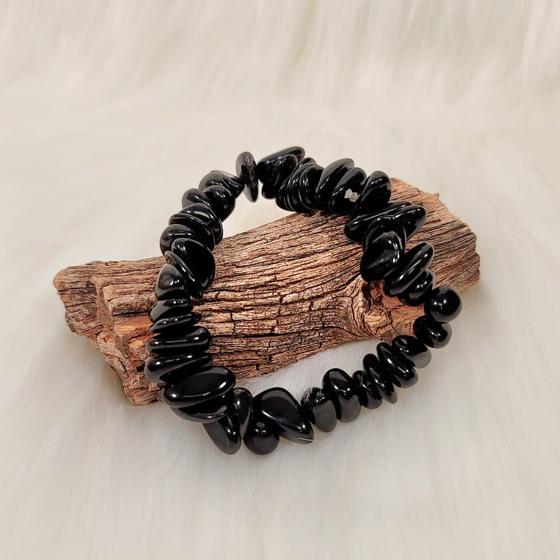 Obsidian (Black) Chip Stone Bracelet